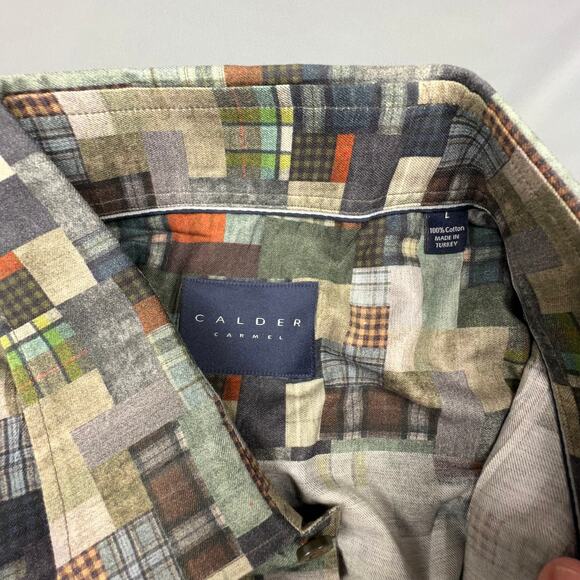 Calder Carmel Patchwork Button Up Shirt Men’s L Earth Tones Artsy - Picture 7 of 8